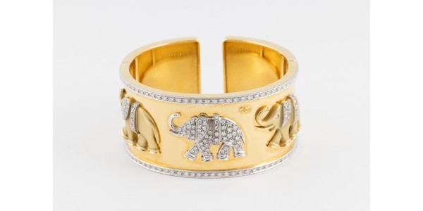 Bracelet manchette rigide or jaune et diamant