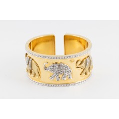 Bracelet manchette rigide or jaune et diamant