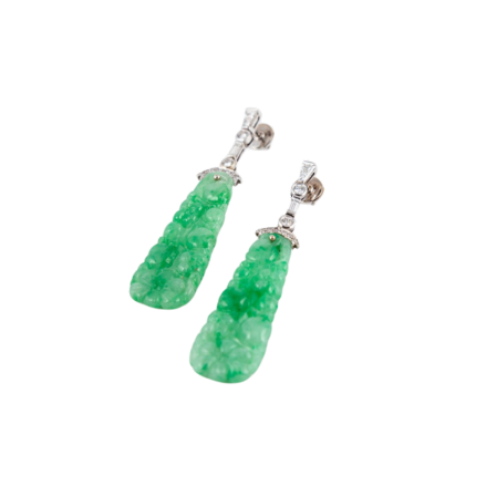 Pendants d’oreilles or gris, jade et diamant