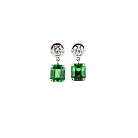 Pendants d’oreilles or gris et grenat tsavorite