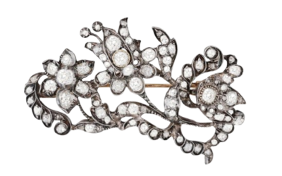 Broche en diamants vers 1880, design floral