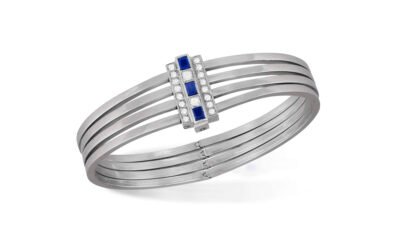 Bracelet 4 joncs en platine, diamants et saphirs