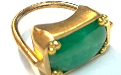 Bague de créateur Jade, bronze et or pur