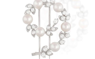 Broche feuille perles et diamants