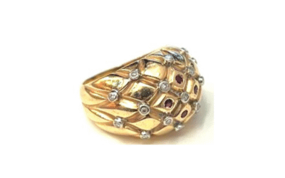 Bague boule or jaune rubis et diamants