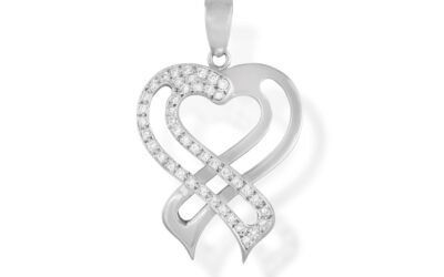 Pendentif cœur en or gris et diamants