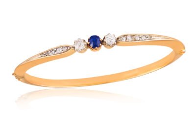 Bracelet rigide en or jaune, saphir et diamants