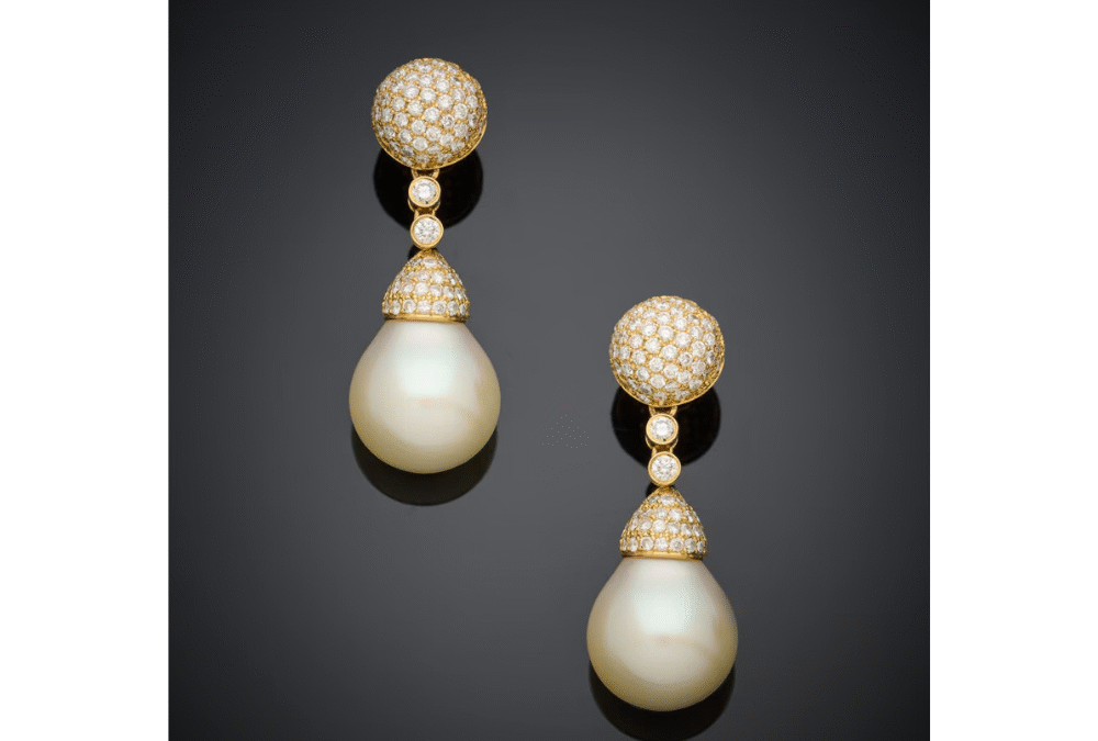 Pendants d&rsquo;oreilles perles des Mers du Sud et diamants