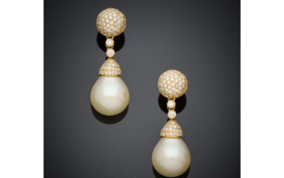 Pendants d&rsquo;oreilles perles des Mers du Sud et diamants